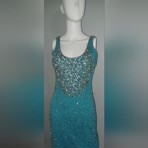 AIDAN MATTOX Elegant Teal Embellished Mini Dress NEW